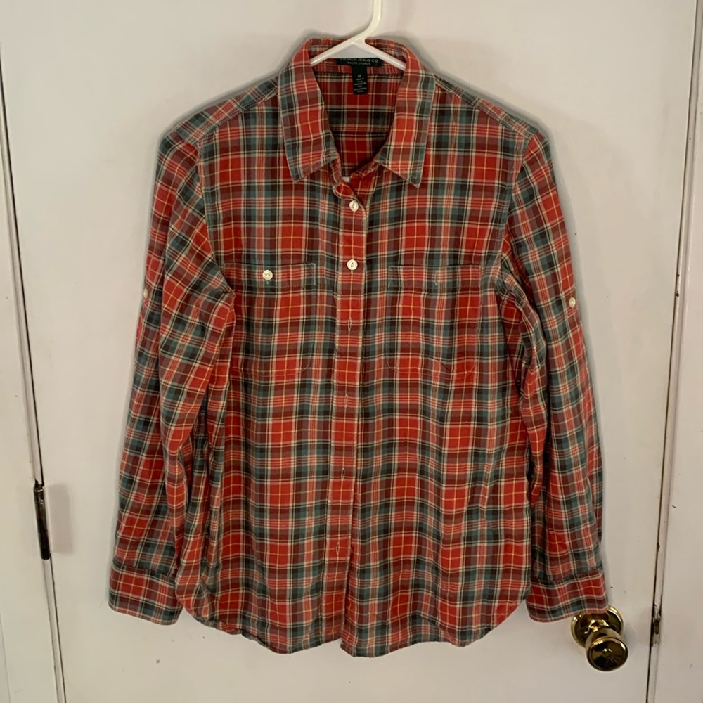 Lauren Ralph Lauren vintage red green tartan plaid long sleeve cotton shirt Sz M